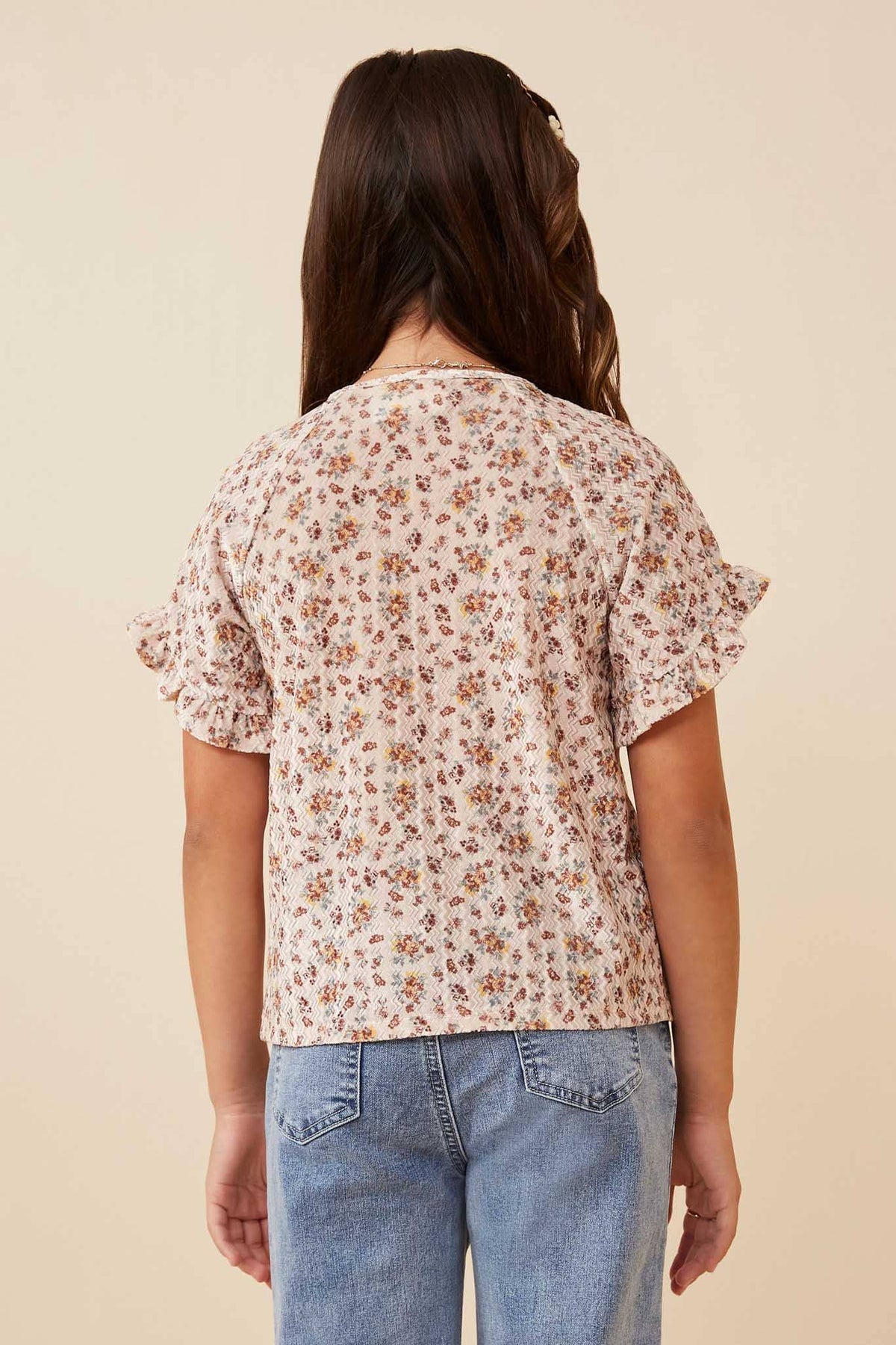 Girls Floral Print Velvet Top