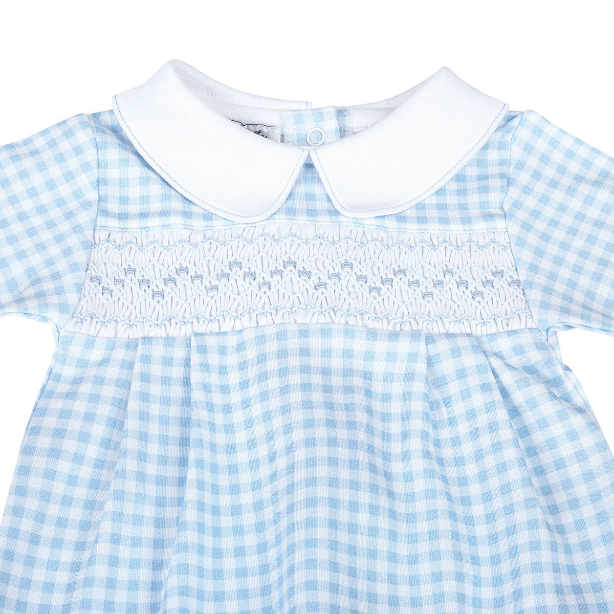 Mini Checks Smocked Collared Footie - Blue