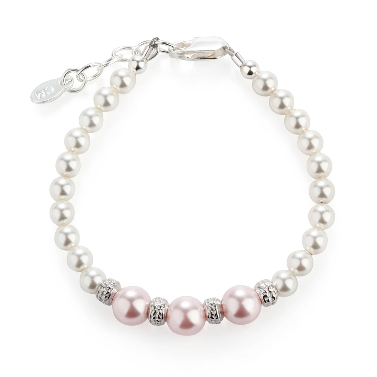 Kids Sterling Silver Pink/White Pearl Bracelet Baby Gift