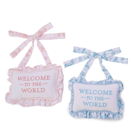 Welcome to the World Embroidered Ruffle Pillow Door Hanger