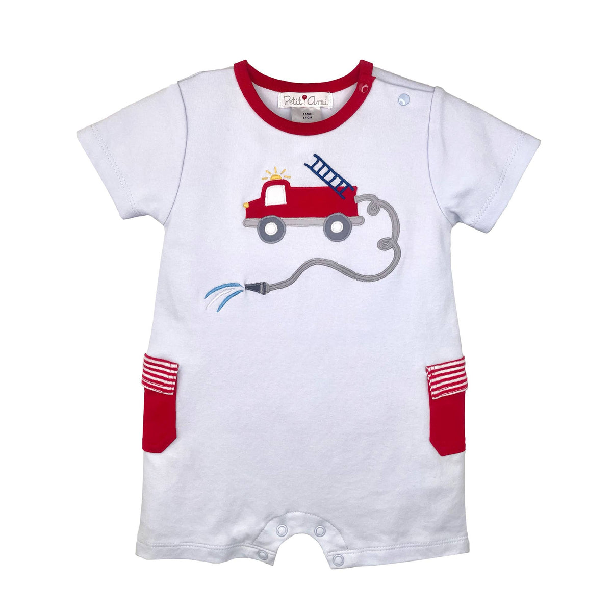 Fire Truck Applique Knit Romper