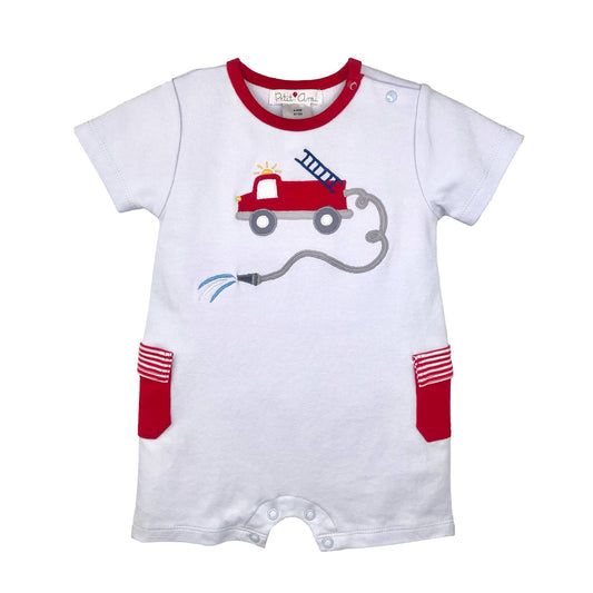 Fire Truck Applique Knit Romper