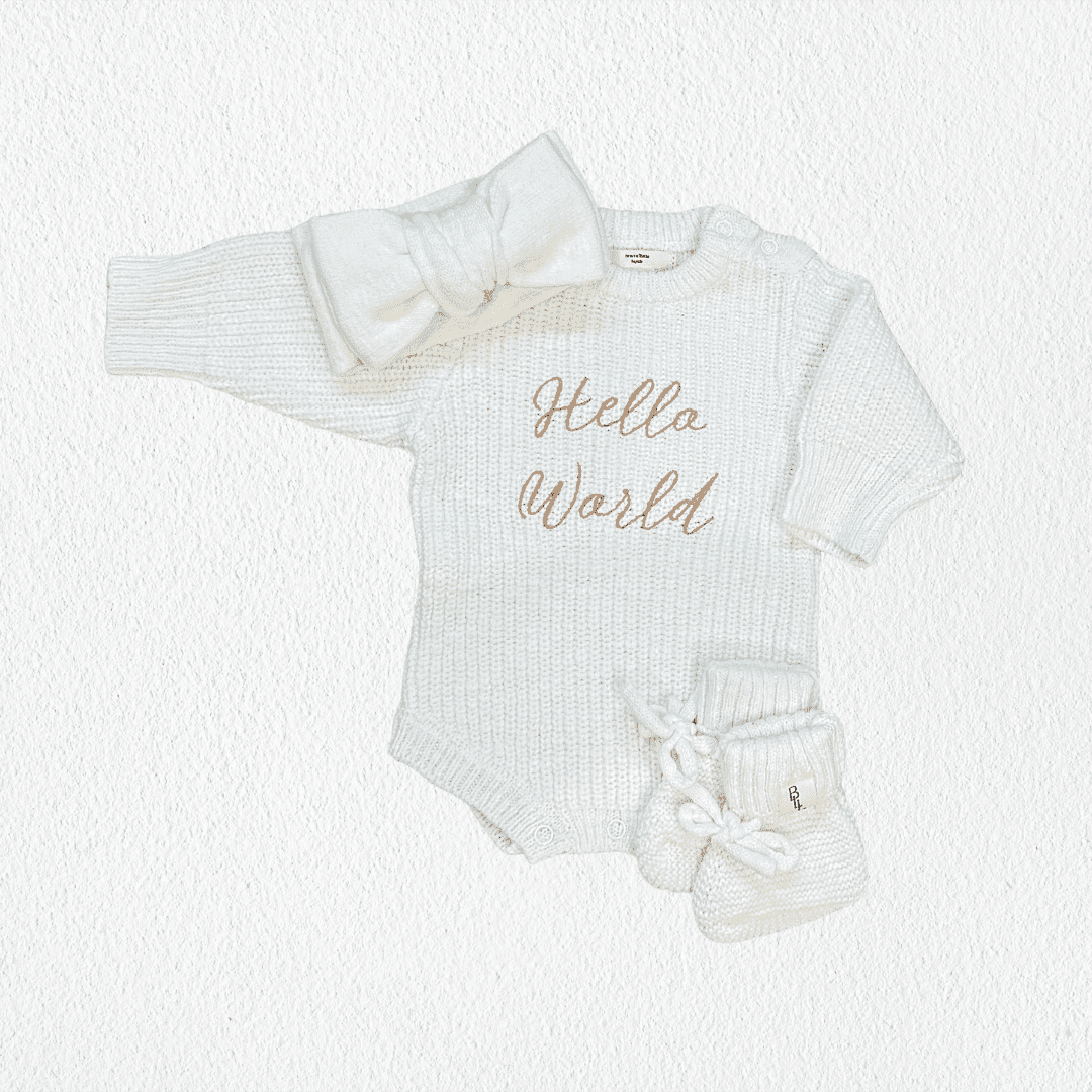 'Hello World' Announcement Romper | Textured Cloud