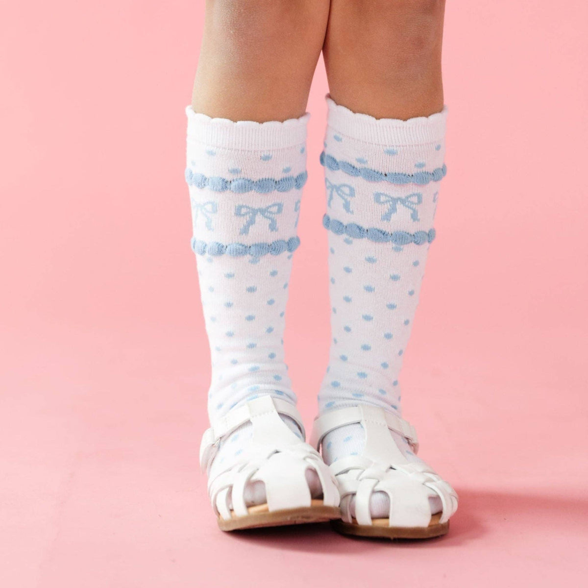 Blue Bow Scalloped Knee Socks