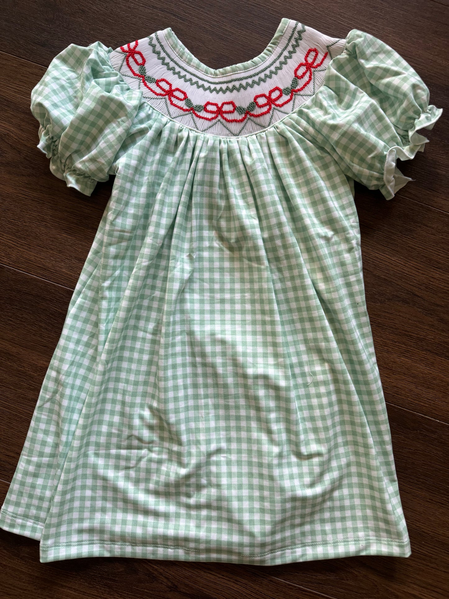 Green and Red Smocked Dress
