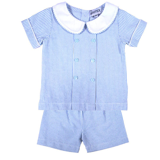 Blue Stripe Poplin Boy Shorts Set