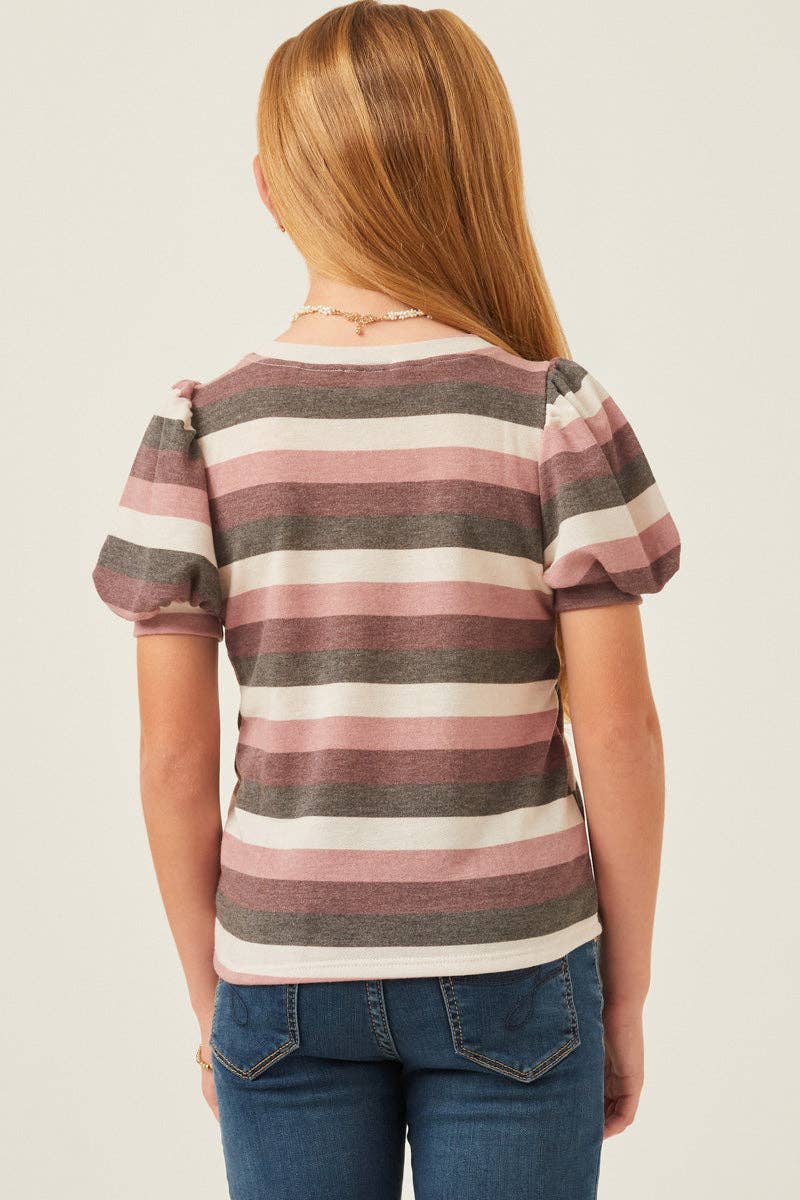 Girls Stripe Terry Puff Sleeve Tee