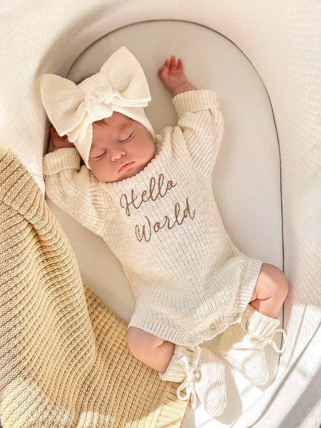 'Hello World' Announcement Romper | Textured Cloud