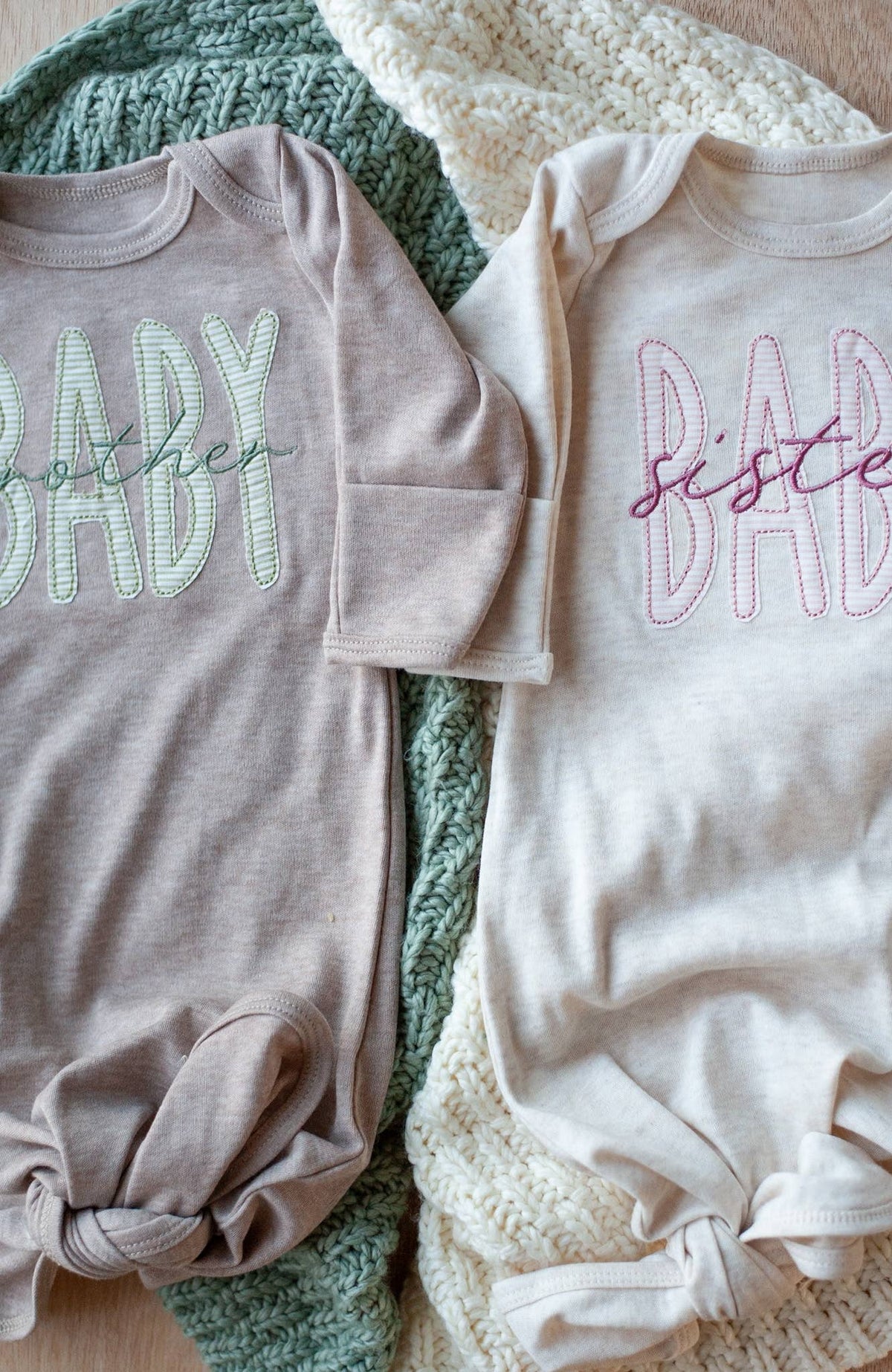 Baby Girl Outfit | Oatmeal Knot Gown Pink Baby Sister NB