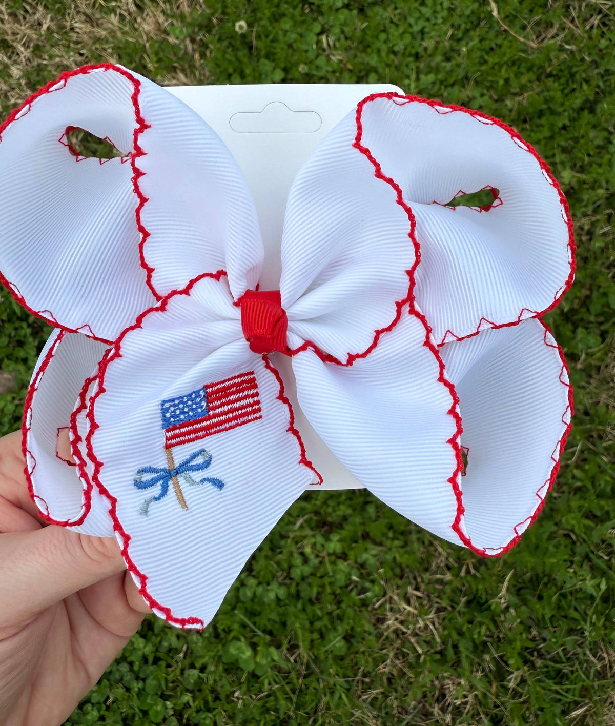 American Flag Moonstitch Hair Bow
